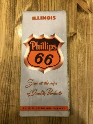 Vintage 1950 Illinois State Road Map from the PHILLIPS 66 Petroleum Company 2