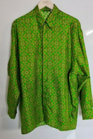 Vintage Versace Classic V2 100 Silk Patterned Shirt 1990s Green Gold Size M 331
