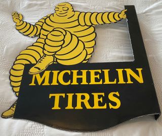 Vintage Michelin Tires Porcelain Flange Sign,  Service Station,  Bibendum Gas Oil