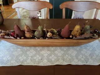 Primitive Folk Art Pears Drieds Wood Treen Bowl Colonial Early American Home
