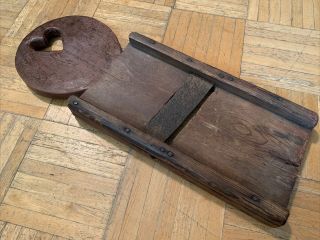 18th Century Pune Wood Slaw Board W Square Nails & Open Cut Out Heart Handle
