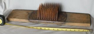 Antique Folk Art Hetchell Hatchell Flax Rake Comb Punch Decorated Nails Maple