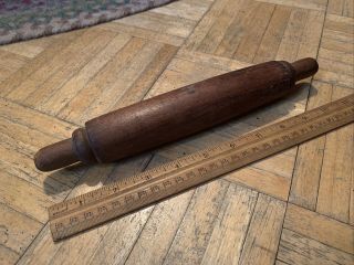 18th Century Sm Sz One Piece Wood Rolling Pin Slightly Domed W Carved Handles