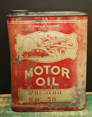 Vintage 2 Gallon Moror Oil Can.  Empty.  Graphics