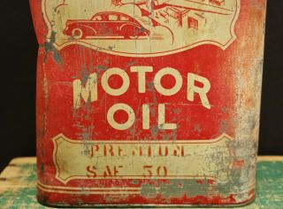 Vintage 2 GALLON MOROR OIL CAN.  Empty.  Graphics 3