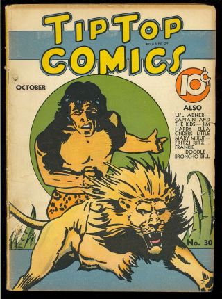 Tip Top Comics 30 (missing Cf) Early Golden Age Tarzan United Features 1938 Gd,