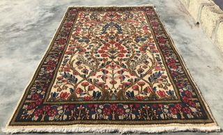 Authentic Hand Knotted Vintage Tree Of Life Qirmoun Wool Area Rug 5 X 3 Ft