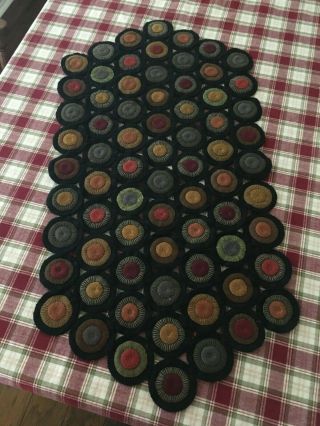 Primitive Early Style Wool Penny Rug Runner