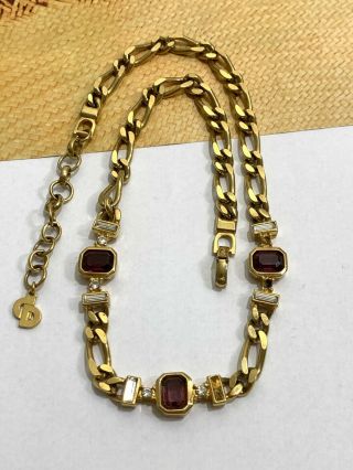 Vintage Designer Signed Christian Dior Gold Tone Rhinestones Choker Necklace
