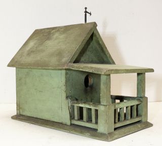 Antique 1920s Folk Art Small Bird House Green Paint Weathervane Porch