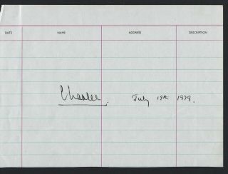 Charles Prince Of Wales Signed Hotel Stationary From 1979,  Very Scarce,  Jsa Loa