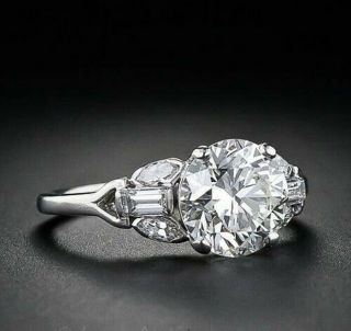 Antique Art Deco Vintage Old European Cut 3 CT Diamond Engagement Ring Silver 2