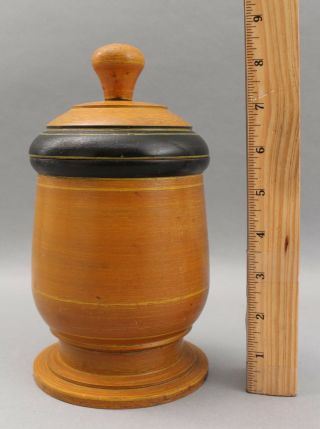 19thc Antique American Treen Wood Sugar Bowl,  Mustard & Black Paint,  Nr