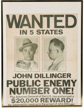 John Dillinger Large Wanted Poster 16 X 21 1/2