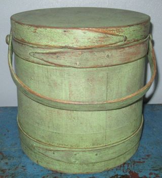 9 3/4 " - Firkin/sugar Bucket/wooden Pale Green Paint - Primitive Spice - Shaker