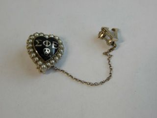 Vintage 10k Gold Seed Pearl Enamel Heart Skull Sigma Phi Epsilon Sorority Pin