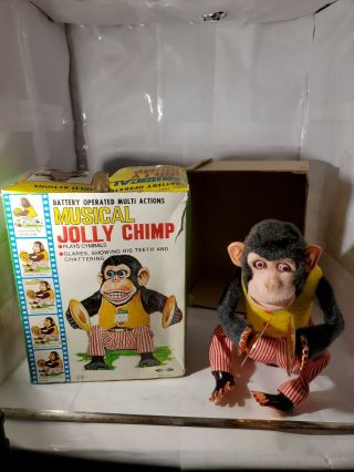 Vintage Daishin Japan Musical Jolly Chimp Toy W/box Clapping Cymbal Monkey