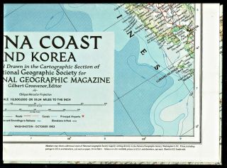 ⫸ 1953 - 10 October Vintage Map China Coast & Korea – National Geographic C