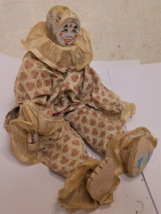 Good Vintage Antique Folk Art Jointed Circus Toy Clown