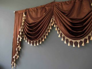 Vintage Chocolate Brown Tassel Swag Curtain X 4