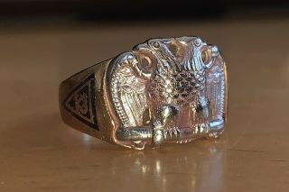 Antique 10k Solid Gold Enamel 32° Master Mason Ring Size 9 (8.  8g)