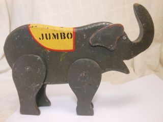 Good Vintage Antique Folk Art Circus Toy Jointed Elephant,  " Jumbo "