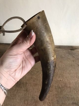 BIG Old Hanging Powder Horn Muted Color AAFA Frontier Cabin AAFA Leather Stopper 3