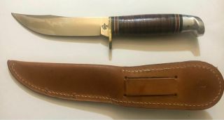 Official Boy Scouts Western Usa With Leather Sheath 8 3/4 " Fixed Blade Knife
