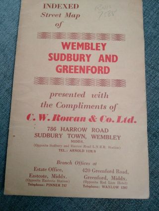 Vintage Street Map Of Wembley,  Sudbury And Greenford