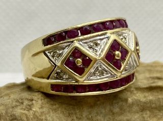 Vintage 10k Yellow Gold Women’s Ring Band Diamond Ruby Scrap Or Use 6.  1g