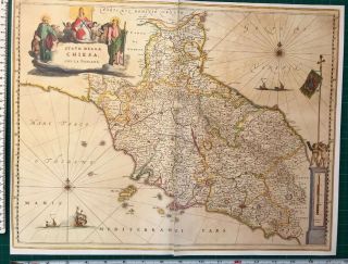 Historic Antique Vintage Colour Blaeu Map Of Tuscany,  Italy 1640 1600 