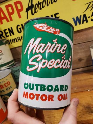 Vintage Marine Special Outboard Motor Oil Can Metal Quart Boat 1 Qt