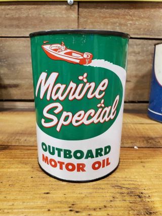 Vintage Marine Special Outboard Motor Oil Can Metal Quart Boat 1 Qt 2