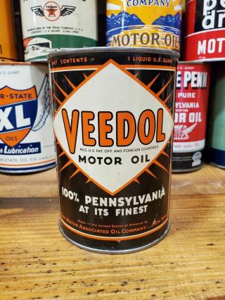 Vintage Veedol Motor Oil Can Metal Quart 100 Pennsylvania 1 Qt