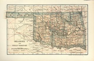 Vintage Color State Map Of Oklahoma (and Indian Territory) Ca.  1903 Small Map