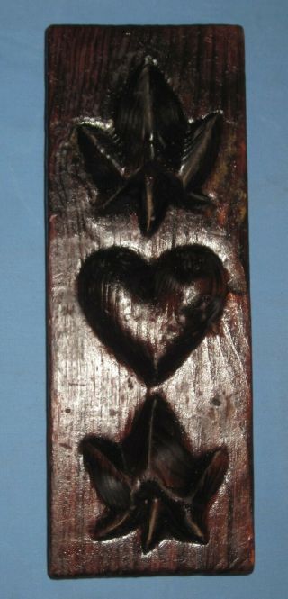 Vtg Carved Heart/leaf Wood Candy Butter Maple Sugar Cookie Stamp Mold/press