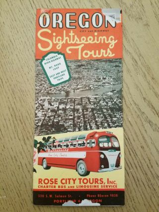 Vtg 1955 Rose City Oregon Bus Sightseeing Tour Information Brochure Map Skiway