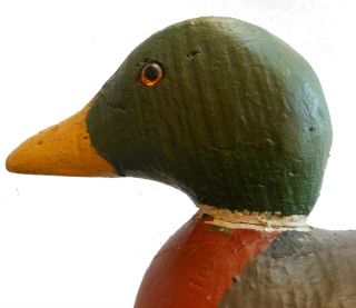 Aafa 1900s Antique Folk Art Hand Carved Wood Duck Decoy Mason Mallard