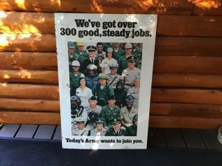 Vintage Army Recruiting Metal Sign Double Sided We’ve Over 300 Good,  Steady Jobs