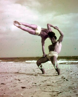 Vintage Negative: Bodybuilders Beach Men Male Acrobatic Physique 40 