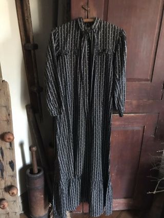 Best Old Antique Handmade Ladies Farm Prairie Dress Black Calico Textile Aafa