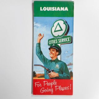 Cities Service Oil Gas Louisiana Vtg 1960 Road Map Folded Green Mcm