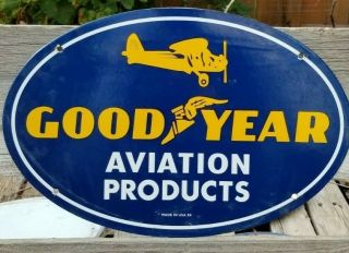 Rare Old Vintage 1939 Goodyear Airplane Tires Porcelain Sign Gas Oil Crop Duster