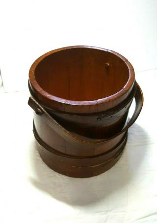 Vintage Antique Wood Bucket Pail W/handle Firkin Style Farm Primitive Gift