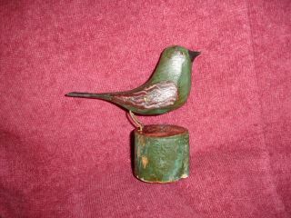 An Early Pennsylvania Hand Carved,  Paint Decorated,  Standing,  Tree Wren