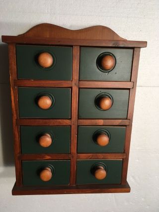 Wood Spice Apothecary 8 Drawer Wall / Counter Cabinet.  10” X14” X4.  25”