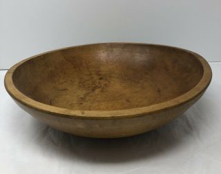 Lathe Turned Primitive Wood Dough Bowl Out Of Round 13 Ins.  X 12 1/3 Patina Age