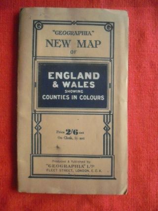 Rare Vintage Geographia Map Of England & Wales Showing Counties In Colour