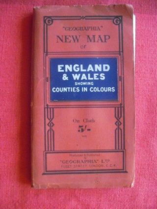 Rare Vintage Cloth Geographia Map Of England & Wales Counties In Colour