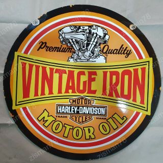 Harley Iron 2 Sided Vintage Porcelain Sign 30 Inches Round
